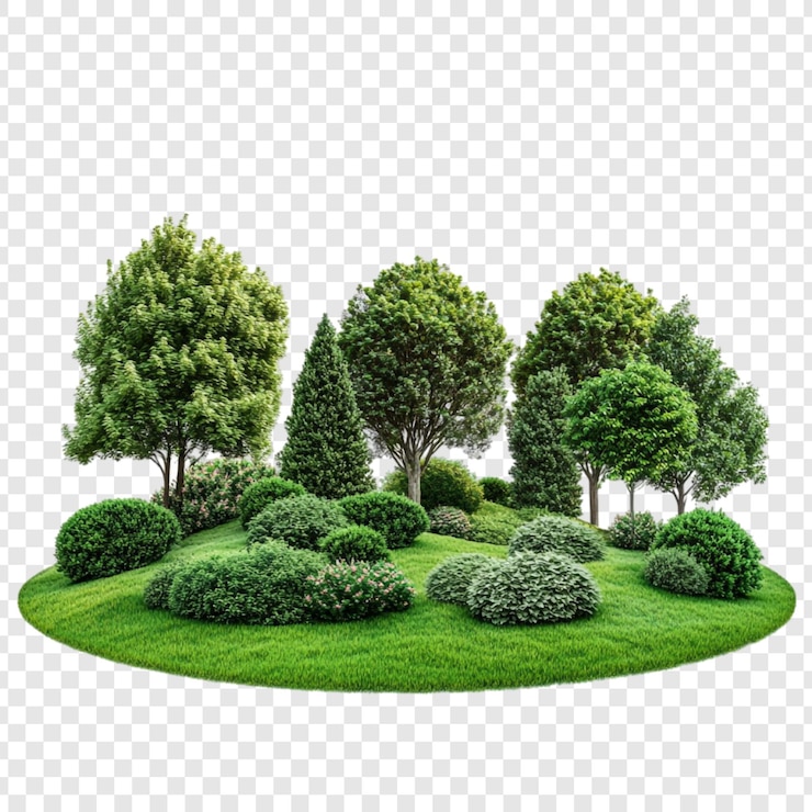 PSD grátis desenho de paisagem de jardim exuberante um oásis vibrante de árvores e arbustos