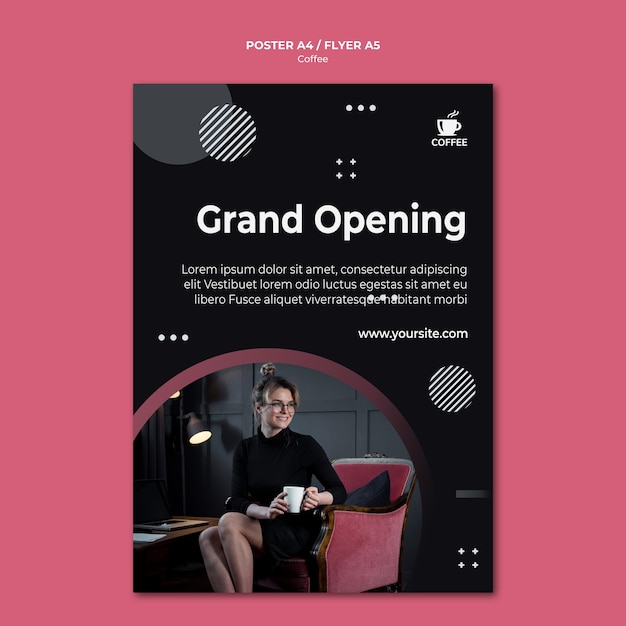 PSD grátis design de cartaz de abertura de café