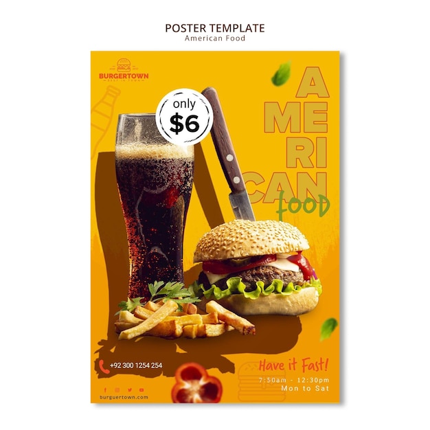 PSD grátis design de cartaz de comida americana