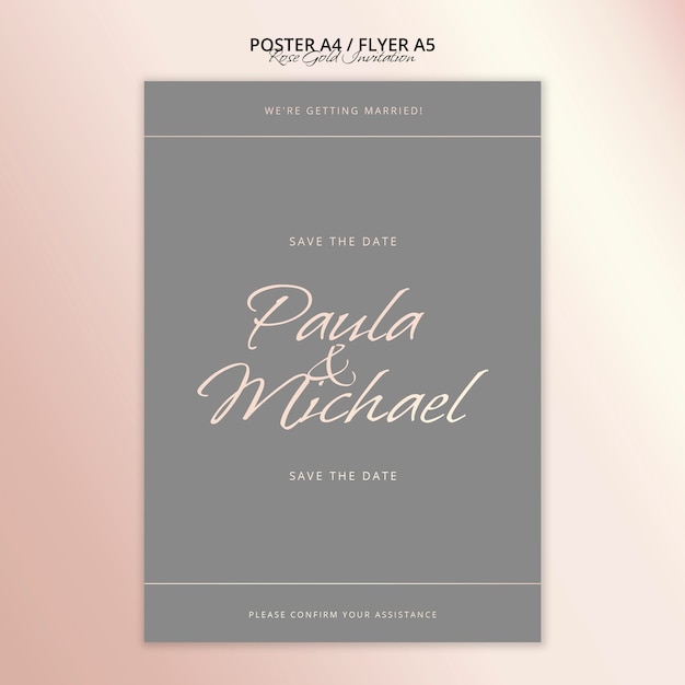 Design de cartaz de convite de ouro rosa minimalista