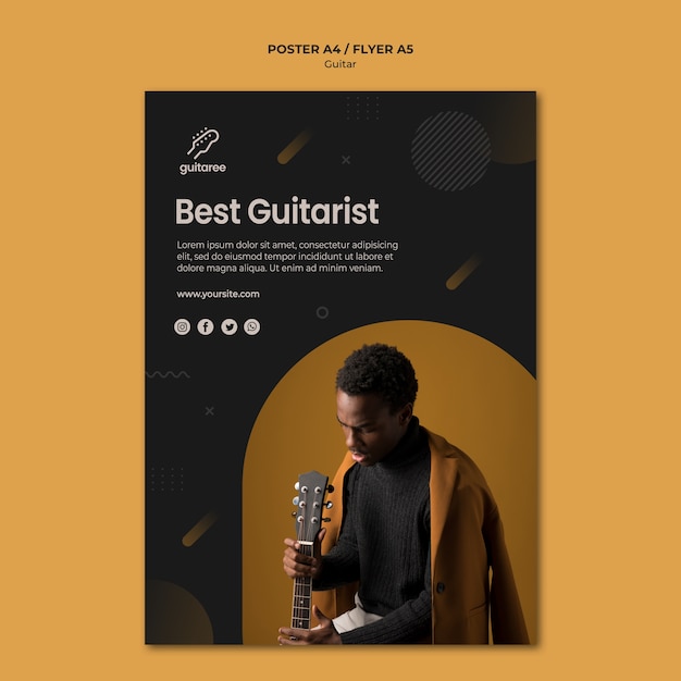 PSD grátis design de cartaz de jogador de guitarra