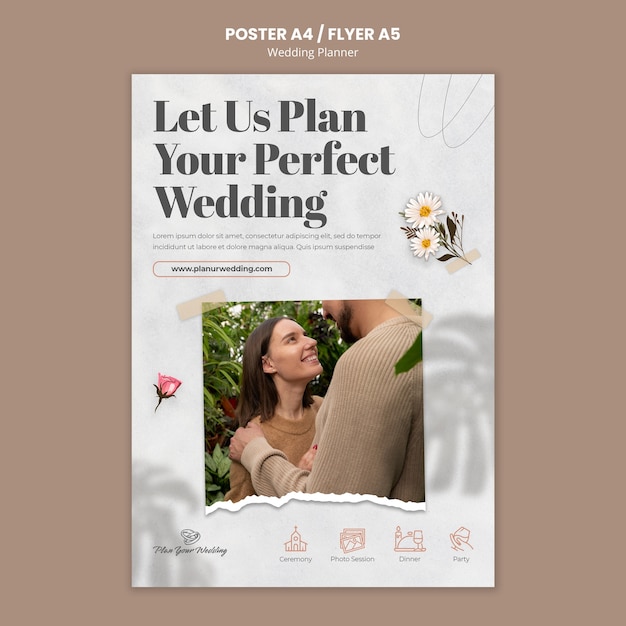 PSD grátis design de cartaz de planejador de casamento