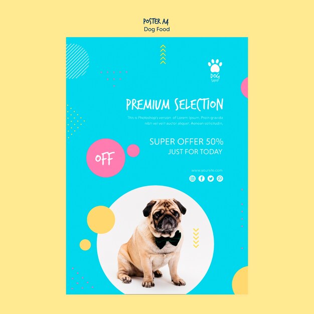Design de cartaz para oferta de comida de cachorro