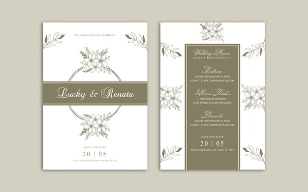Design de convite de casamento simples moderno com cor verde flor floral Psd Premium