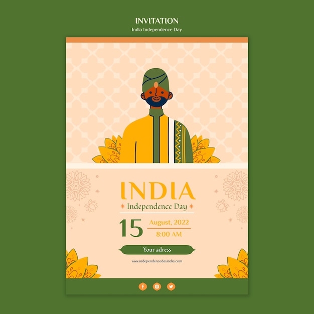 PSD grátis design de convite do dia da independência da índia