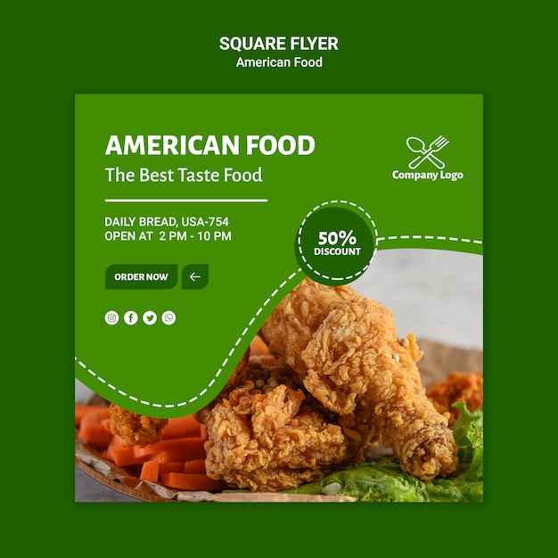 PSD grátis design de folheto quadrado comida americana