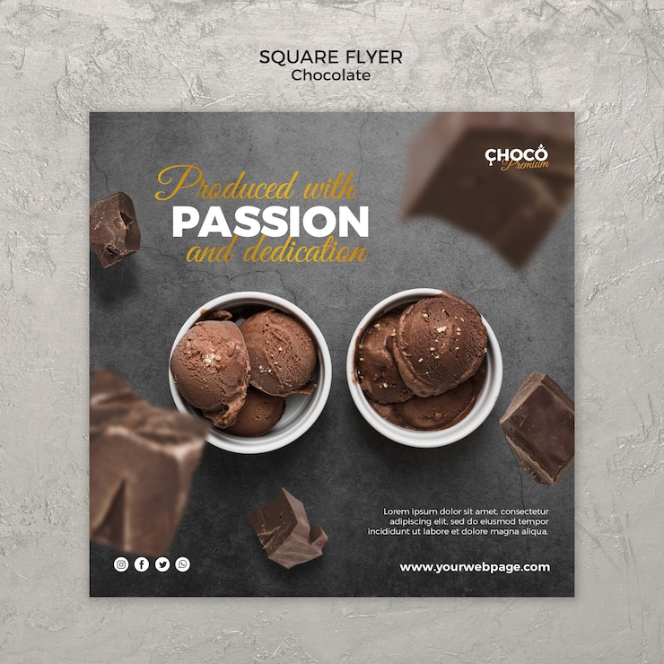 PSD grátis design de folheto quadrado conceito chocolate