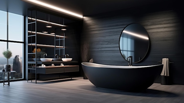 PSD grátis design de interiores de banheiro com banho preto fosco generative ai