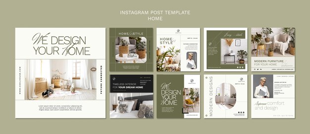 Design de interiores e coleção de postagens do instagram de estilo doméstico