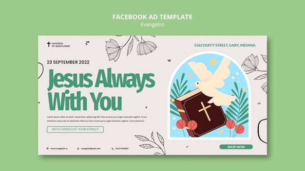 PSD grátis design de modelo de anúncio do facebook de evangelista