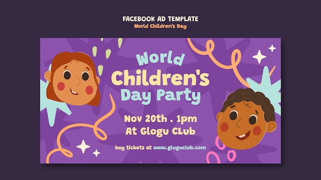Design de modelo de anúncio do facebook para o dia mundial da criança