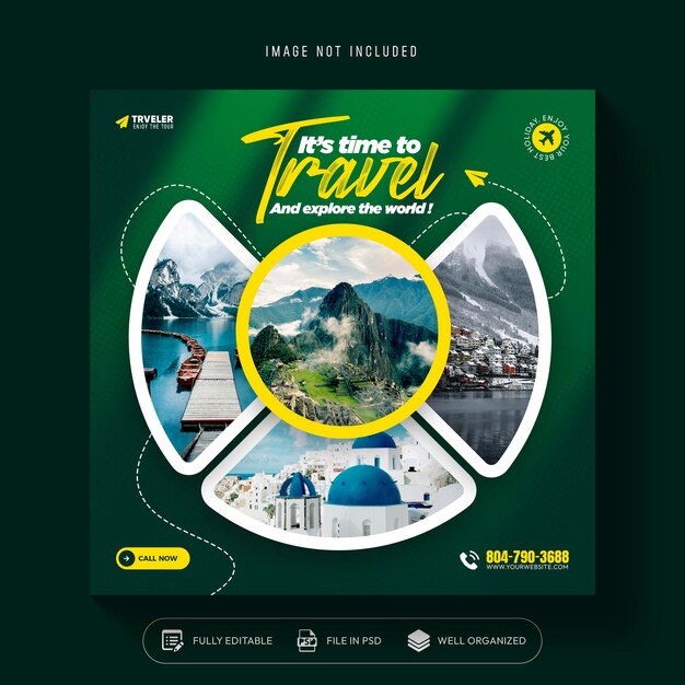 Design de modelo de banner de agência de viagens e viagens Instagram post ou mídia social post web