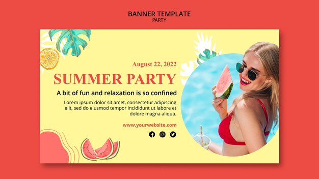 Design de modelo de banner de festa na piscina