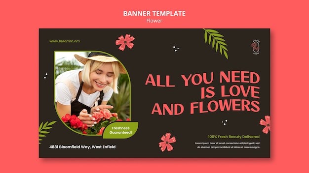 Design de modelo de banner de flores