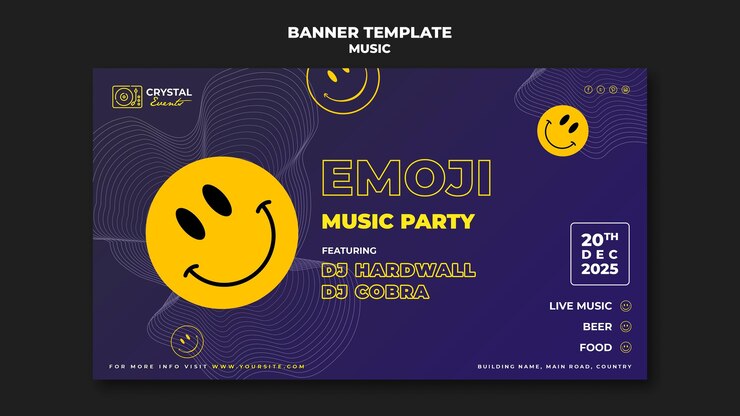 PSD grátis design de modelo de banner para festa de música emoji