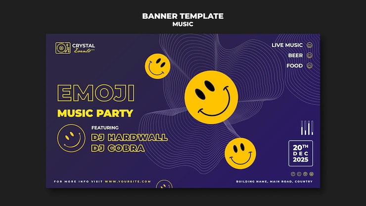 PSD grátis design de modelo de banner para festa de música emoji