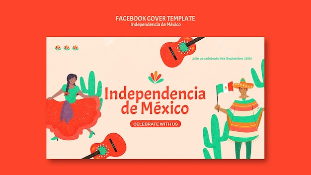 PSD grátis design de modelo de capa do facebook independência do méxico