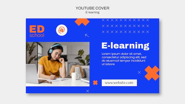 PSD grátis design de modelo de capa do youtube de e-learning