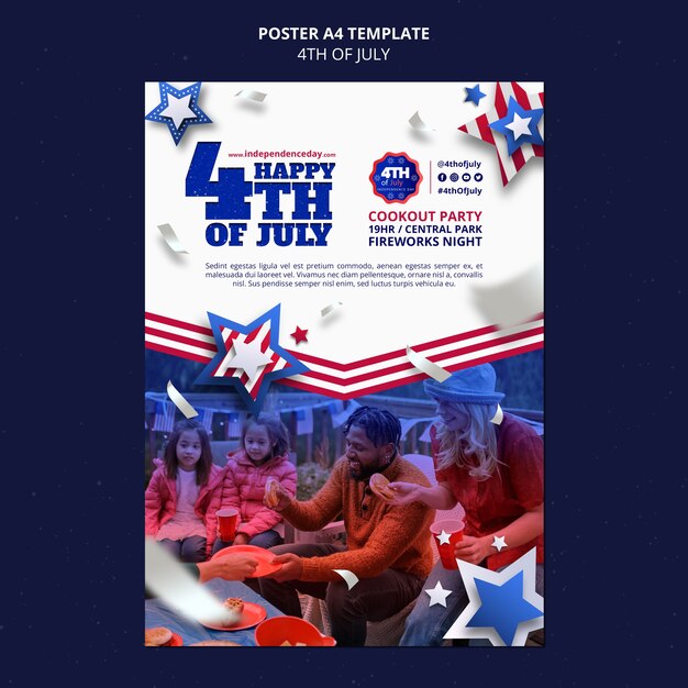 design de modelo de cartaz de 4 de julho