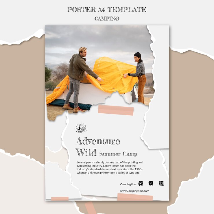 PSD grátis design de modelo de cartaz de acampamento