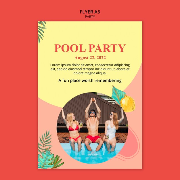 Design de modelo de cartaz de festa na piscina