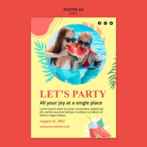 Design de modelo de cartaz de festa na piscina