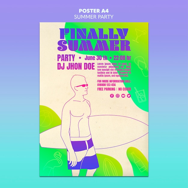 Design de modelo de cartaz de festa verão