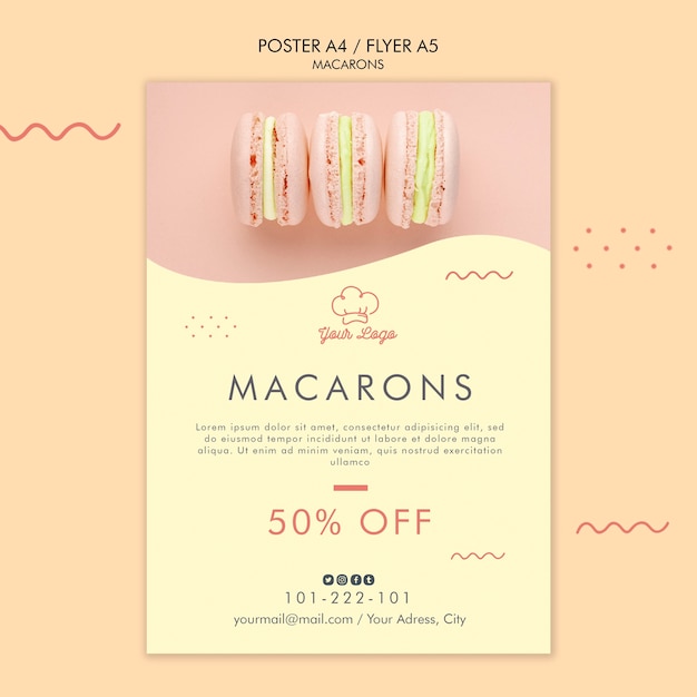 PSD grátis design de modelo de cartaz de macarons