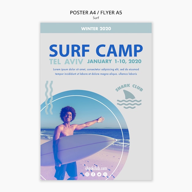 Design de modelo de cartaz de surf