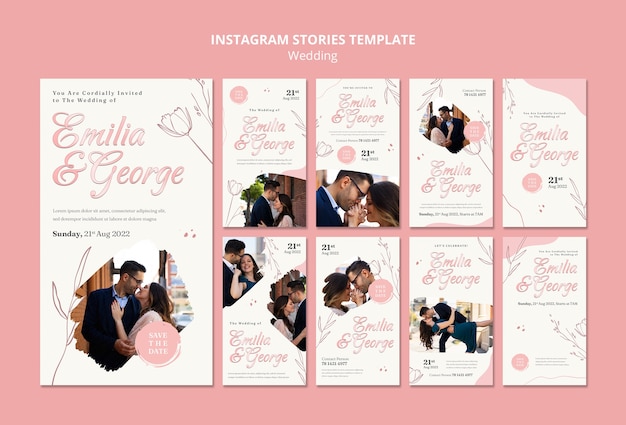 Design de modelo de histórias de casamento no Instagram