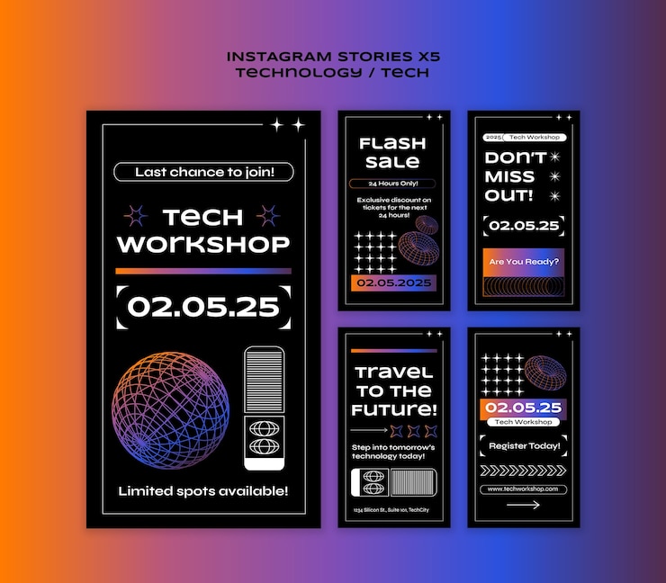 PSD grátis design de modelo de histórias de instagram de tecnologia