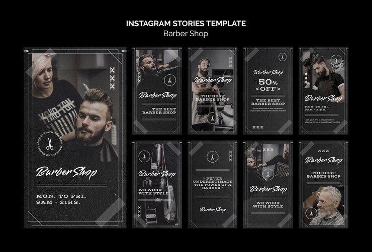 PSD grátis design de modelo de histórias do instagram de barbearia