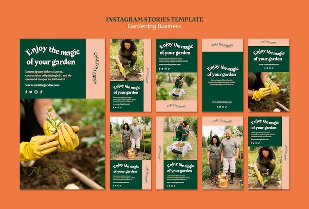 Design de modelo de histórias do instagram de jardinagem