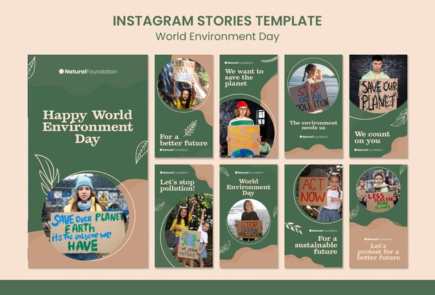 Design de modelo de histórias do instagram do dia mundial do meio ambiente