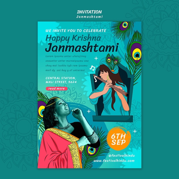 PSD grátis design de modelo de janmashtami