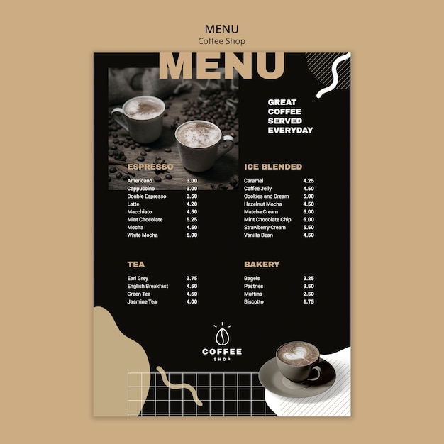Design de modelo de menu para café