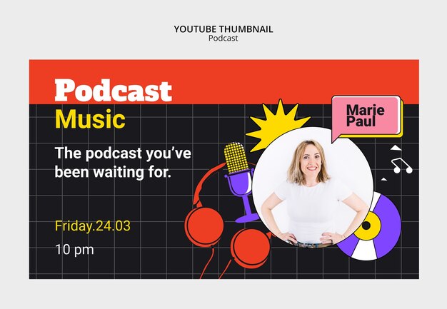 Design de modelo de miniatura de podcast do YouTube