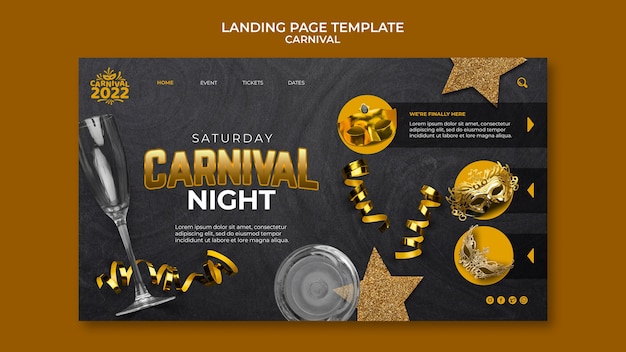 PSD grátis design de modelo de página de destino de carnaval realista