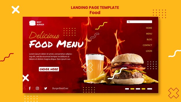 Design de modelo de página de destino de comida gradiente