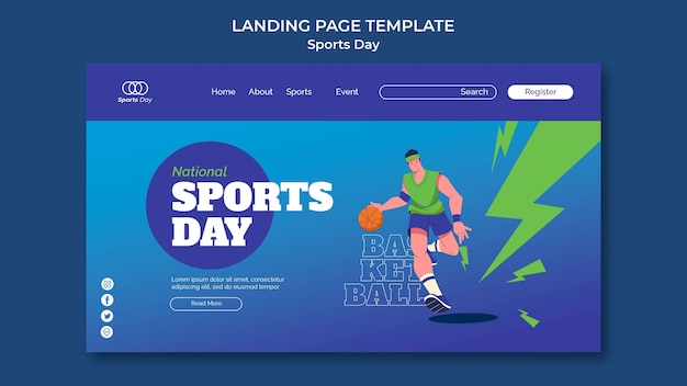 Design de modelo de página de destino de dia de esportes