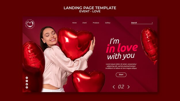 Design de modelo de página de destino de evento de amor