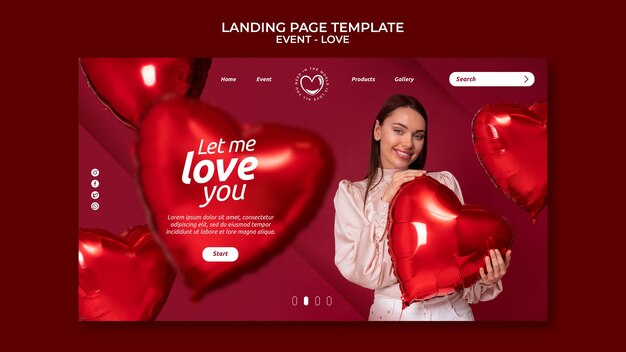 Design de modelo de página de destino de evento de amor