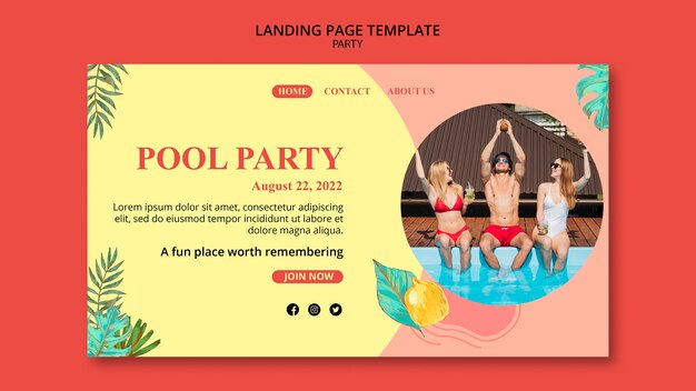 Design de modelo de página de destino de festa na piscina