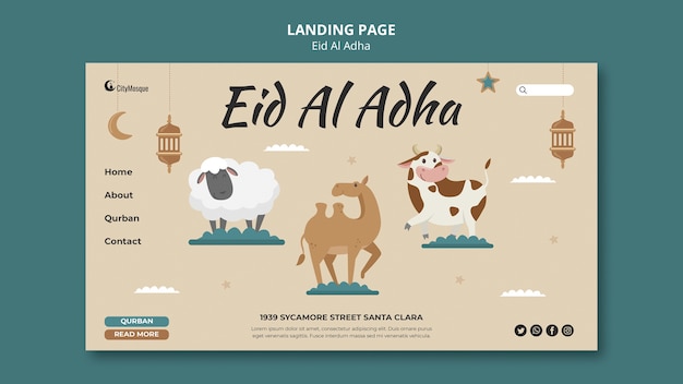 PSD grátis design de modelo de página de destino do eid al-adha