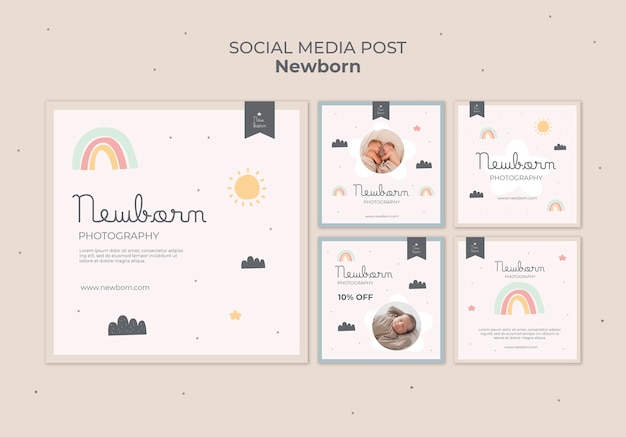 Design de modelo de postagem de mídia social para bebês recém-nascidos