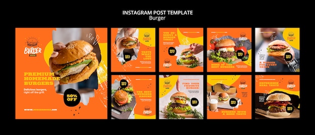 Design de modelo de postagem do instagram de hambúrguer