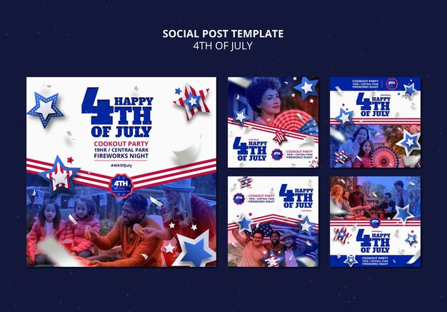 design de modelo de postagens do instagram de 4 de julho