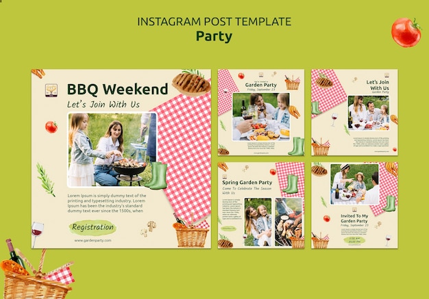 Design de modelo de postagens do instagram de festa realista