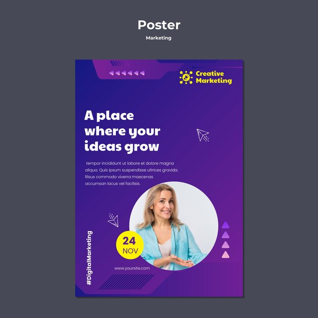 Design de modelo de pôster de marketing gradiente