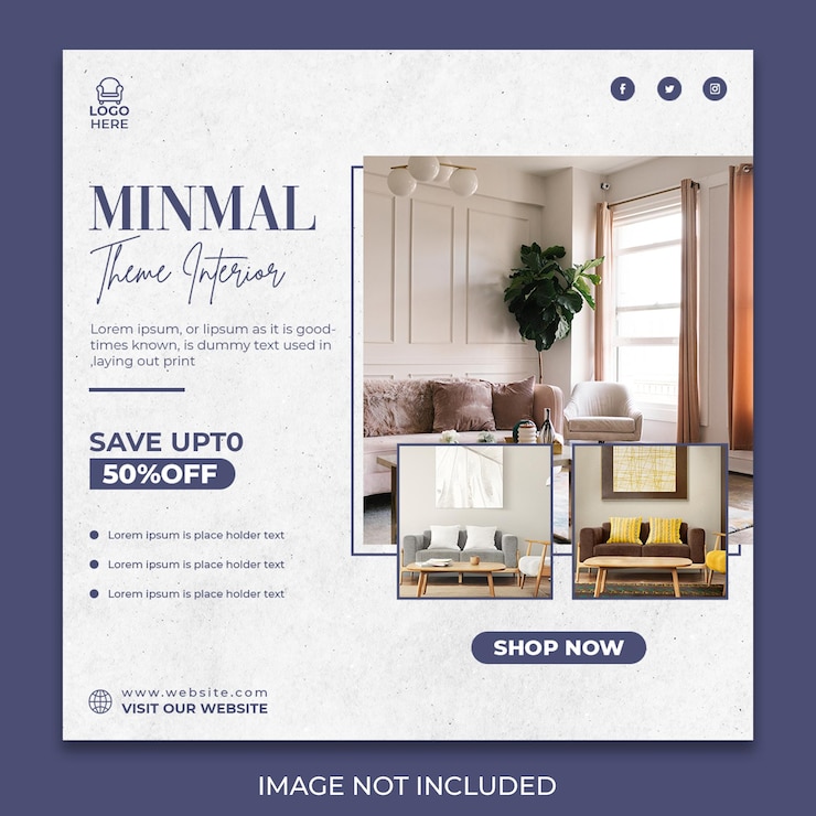 PSD grátis design de post de design de interiores minimalista